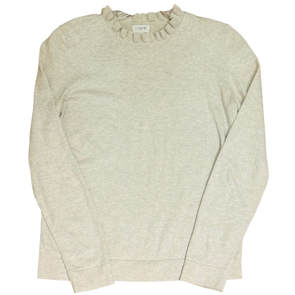 J.Crew Sweater Ruffle Neck Cotton Light Grey Heather Women XS